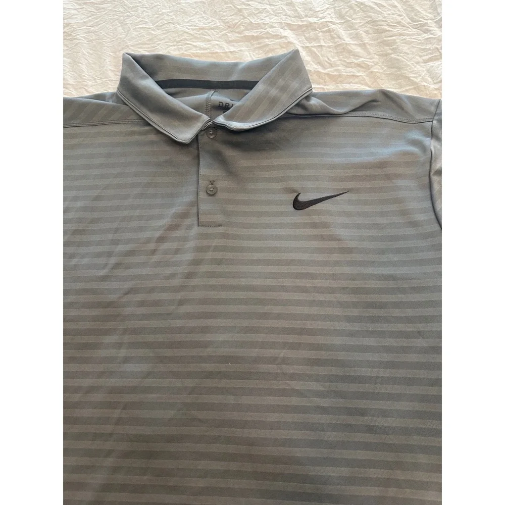 Nike Dri-FIT Mens XXL Gray Striped Golf Polo Shirt Short Sleeve Athletic Tee